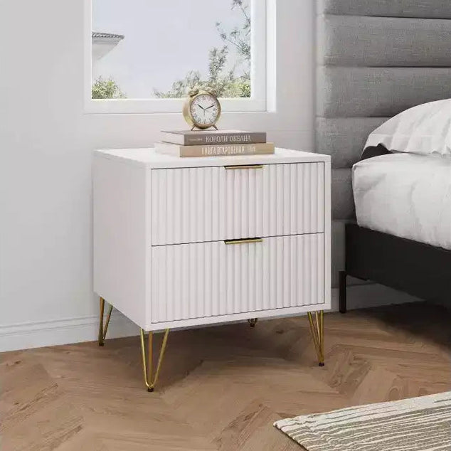 Table de chevet blanche à 2 tiroirs : Table de chevet moderne en MDF avec glissières métalliques, rangement
