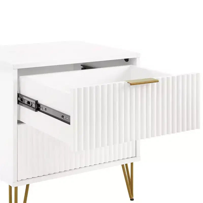 Table de chevet blanche à 2 tiroirs : Table de chevet moderne en MDF avec glissières métalliques, rangement