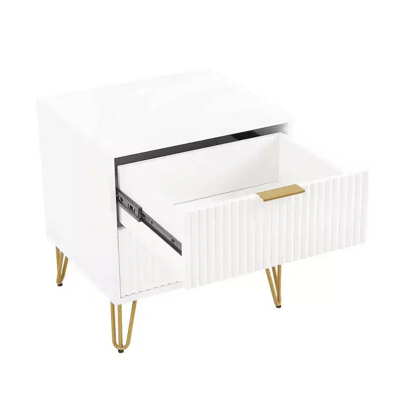 Table de chevet blanche à 2 tiroirs : Table de chevet moderne en MDF avec glissières métalliques, rangement