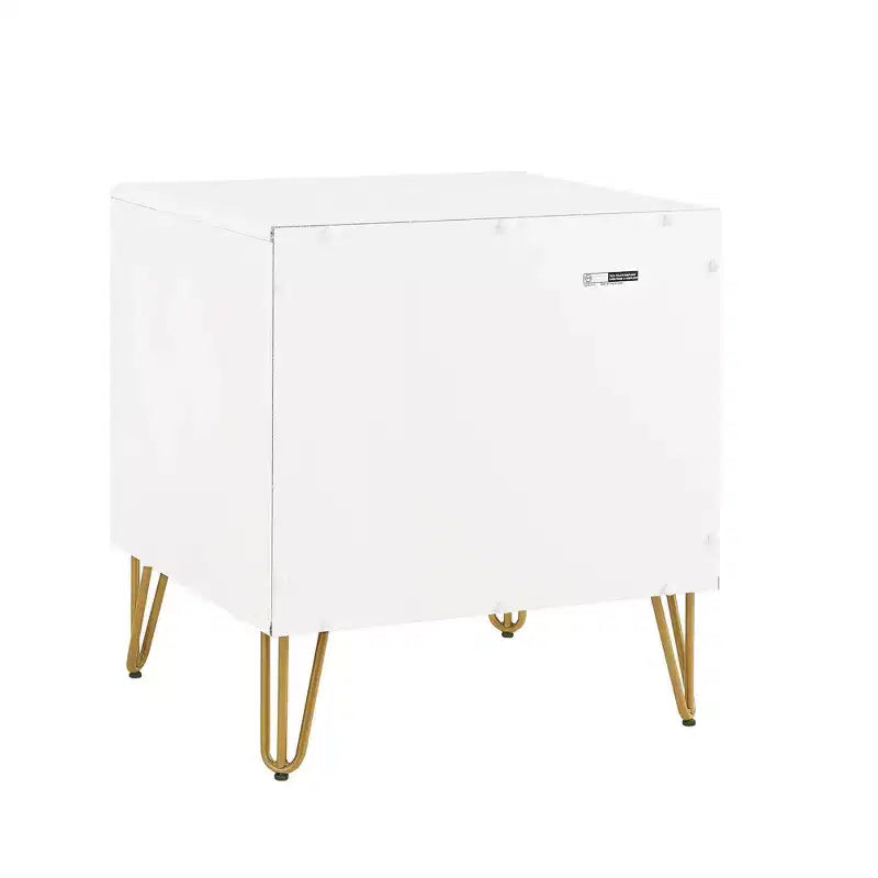 Table de chevet blanche à 2 tiroirs : Table de chevet moderne en MDF avec glissières métalliques, rangement
