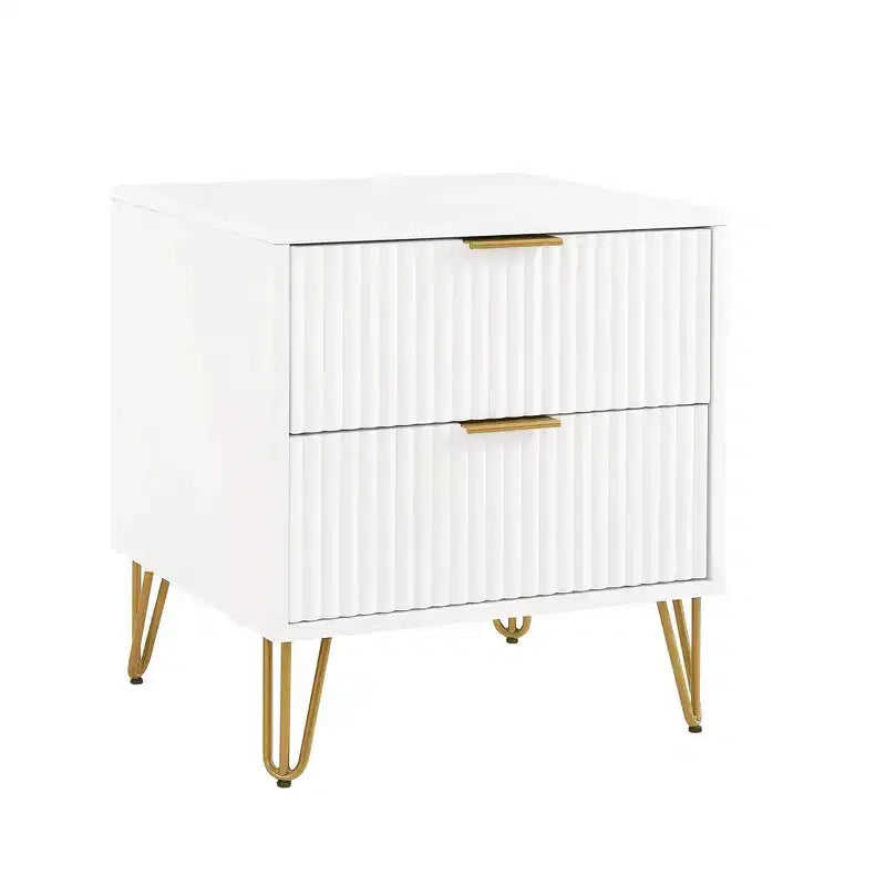 Table de chevet blanche à 2 tiroirs : Table de chevet moderne en MDF avec glissières métalliques, rangement