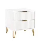Table de chevet blanche à 2 tiroirs : Table de chevet moderne en MDF avec glissières métalliques, rangement