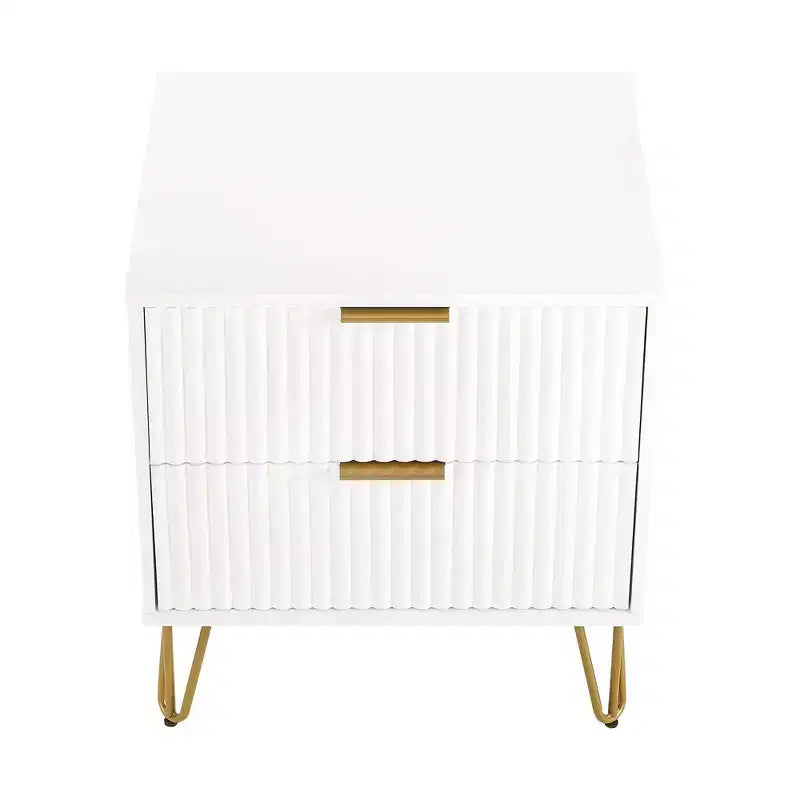 Table de chevet blanche à 2 tiroirs : Table de chevet moderne en MDF avec glissières métalliques, rangement