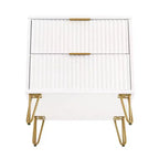 Table de chevet blanche à 2 tiroirs : Table de chevet moderne en MDF avec glissières métalliques, rangement