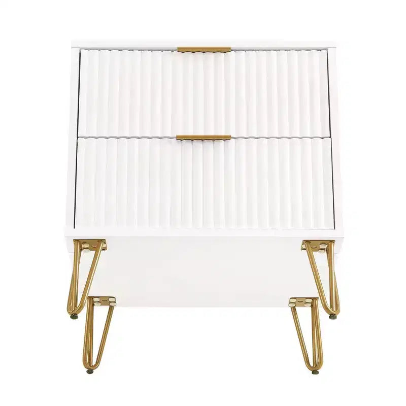 Table de chevet blanche à 2 tiroirs : Table de chevet moderne en MDF avec glissières métalliques, rangement