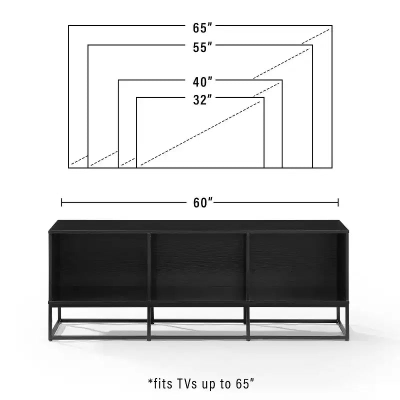 Meuble console grand format pour disques vinyles 60 po noir : Style industriel moderne, placage en mélamine, pieds en acier