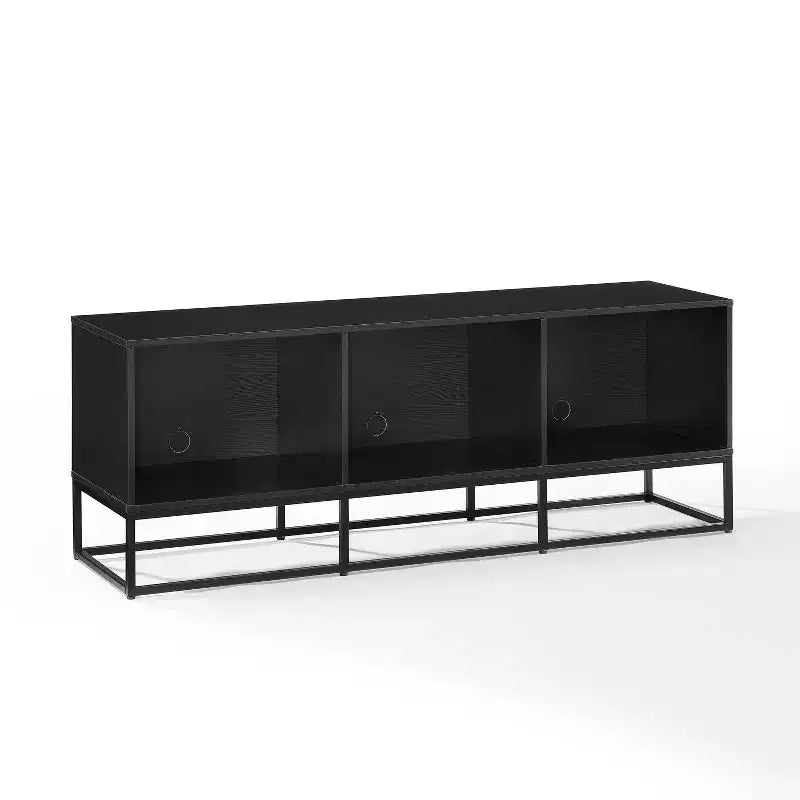 Meuble console grand format pour disques vinyles 60 po noir : Style industriel moderne, placage en mélamine, pieds en acier