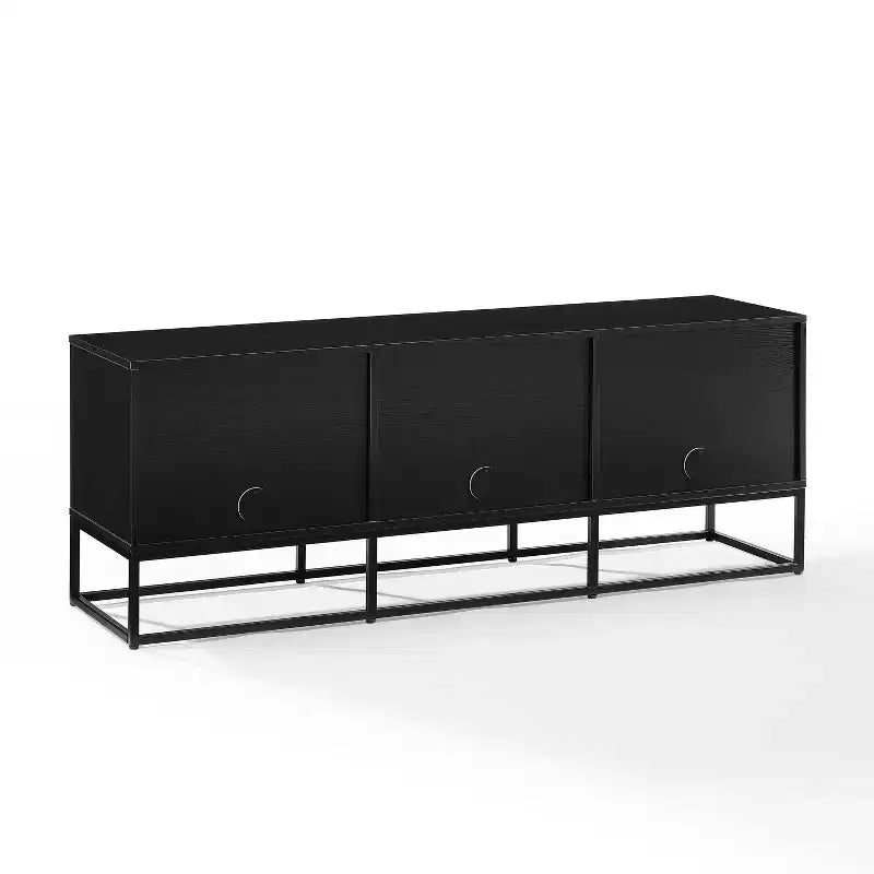 Meuble console grand format pour disques vinyles 60 po noir : Style industriel moderne, placage en mélamine, pieds en acier
