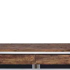 Bureaux de réception 36" aspect chêne vieilli et chrome : cadre métallique, surface en bois, étagère de rangement ouverte