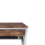 Bureaux de réception 36" aspect chêne vieilli et chrome : cadre métallique, surface en bois, étagère de rangement ouverte