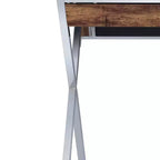 Bureaux de réception 36" aspect chêne vieilli et chrome : cadre métallique, surface en bois, étagère de rangement ouverte