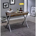 Bureaux de réception 36" aspect chêne vieilli et chrome : cadre métallique, surface en bois, étagère de rangement ouverte