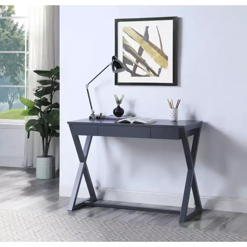 Console 42 po au fini noir – : Bois de peuplier anthracite, tiroir de rangement