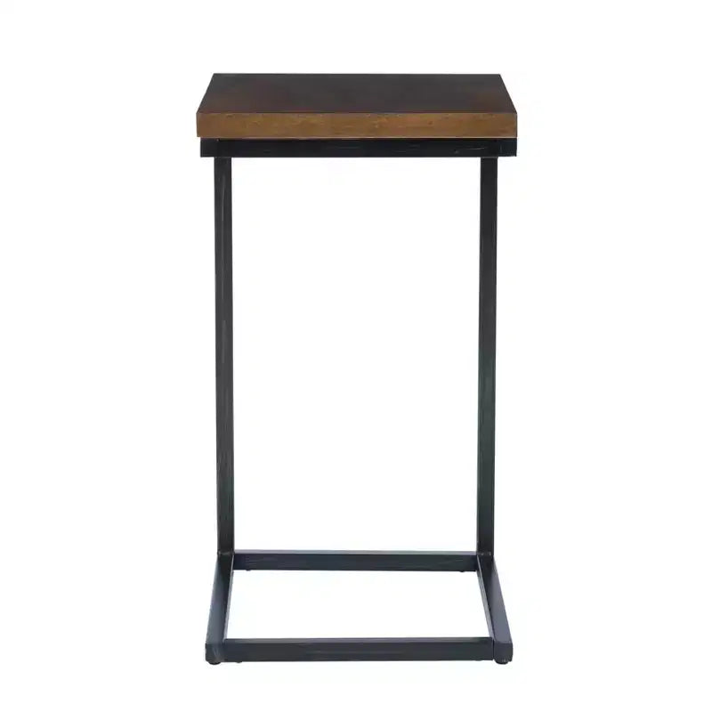 Table d'appoint de style traditionnel en noyer et métal noir vieilli - : Côté canapé, utilisation en chambre