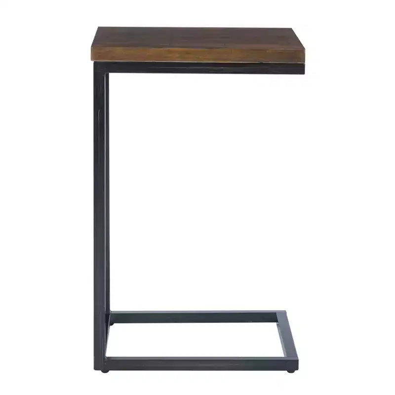 Table d'appoint de style traditionnel en noyer et métal noir vieilli - : Côté canapé, utilisation en chambre