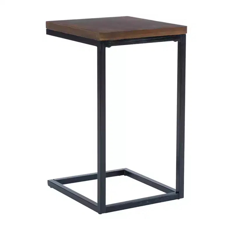Table d'appoint de style traditionnel en noyer et métal noir vieilli - : Côté canapé, utilisation en chambre