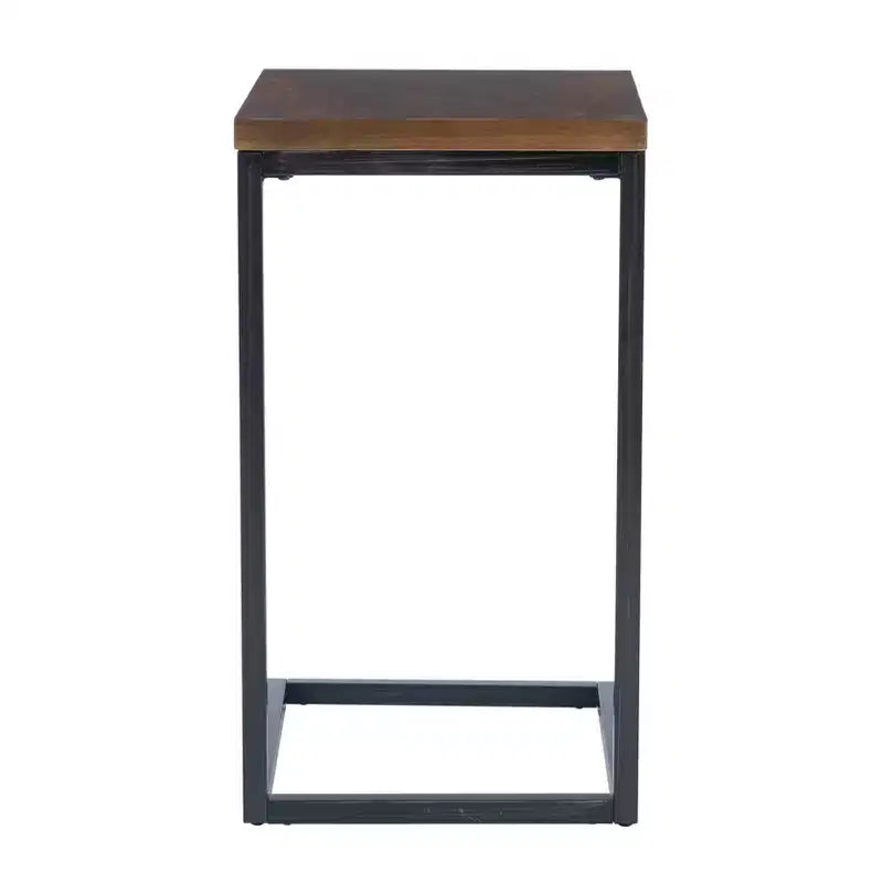 Table d'appoint de style traditionnel en noyer et métal noir vieilli - : Côté canapé, utilisation en chambre