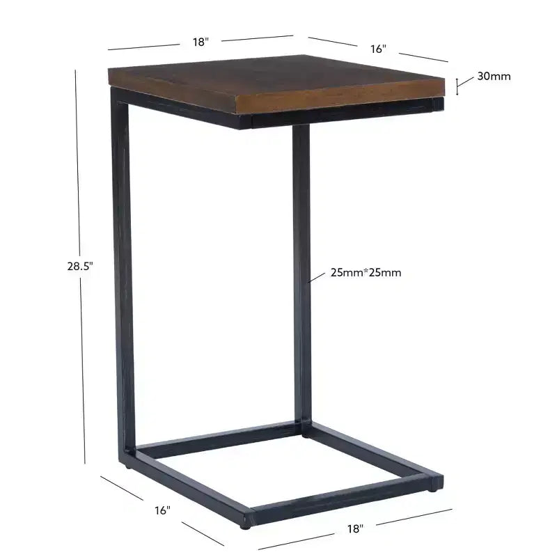 Table d'appoint de style traditionnel en noyer et métal noir vieilli - : Côté canapé, utilisation en chambre