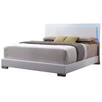 Grand lit double de 216 cm avec lumières LED et tête de lit en similicuir
