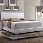 Grand lit double de 216 cm avec lumières LED et tête de lit en similicuir