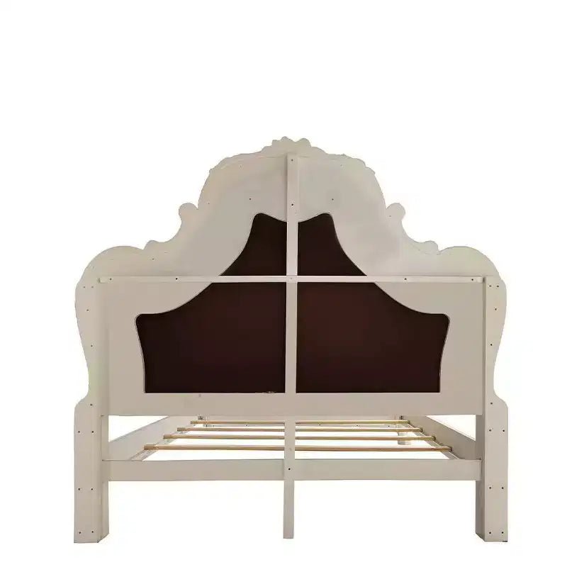 Série Grands Lits Doubles 91 Pouces – Cuir Synthétique, Finition Blanc Cassé
