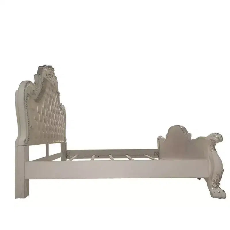 Série Grands Lits Doubles 91 Pouces – Cuir Synthétique, Finition Blanc Cassé