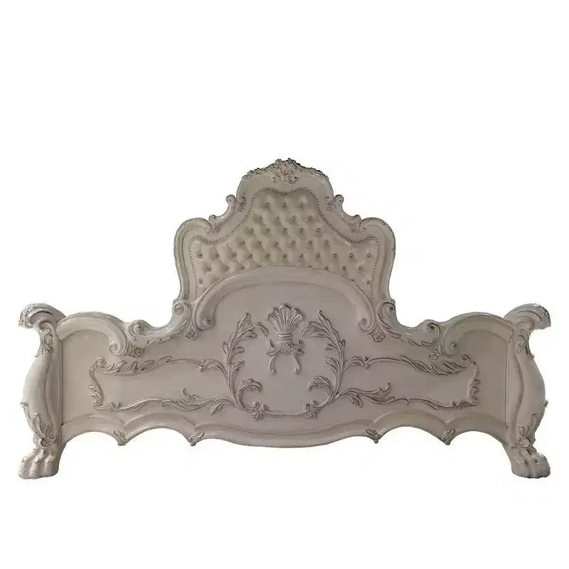 Série Grands Lits Doubles 91 Pouces – Cuir Synthétique, Finition Blanc Cassé