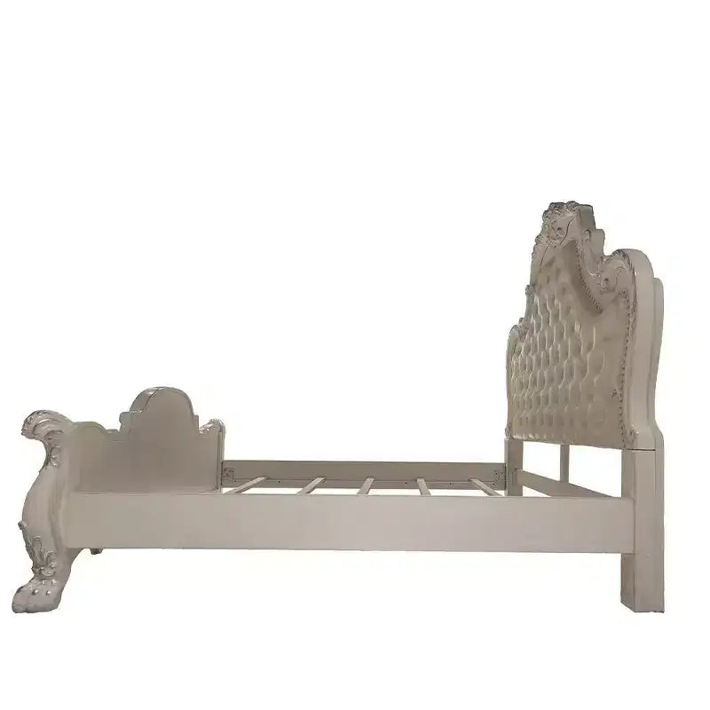 Série Grands Lits Doubles 91 Pouces – Cuir Synthétique, Finition Blanc Cassé