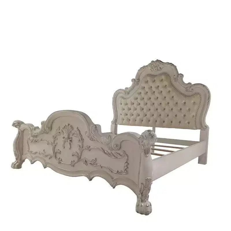 Série Grands Lits Doubles 91 Pouces – Cuir Synthétique, Finition Blanc Cassé