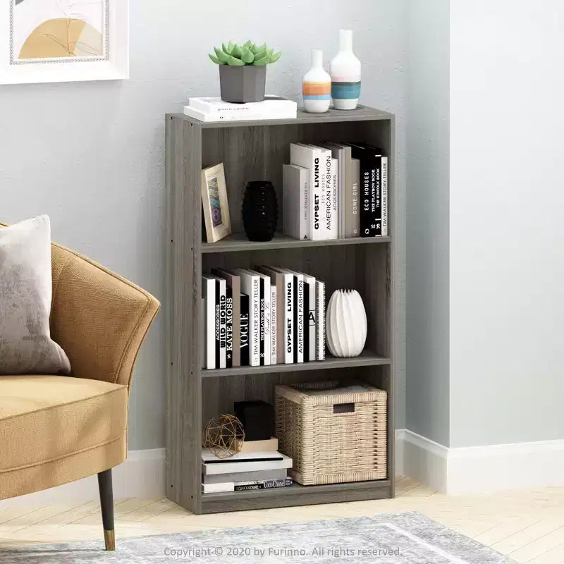 Étagère de Rangement à 3 Niveaux, Meuble de Présentation Ouvert, Chêne Français