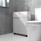 Petit meuble de rangement de salle de bain à roulettes, Meuble de rangement fin pour papier toilette avec 2 trous, Portes coulissantes et étagère réglable, Blanc