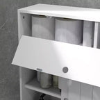 Petit meuble de rangement de salle de bain à roulettes, Meuble de rangement fin pour papier toilette avec 2 trous, Portes coulissantes et étagère réglable, Blanc