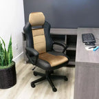 Chaise de bureau haute à dossier réglable en similicuir noir et marron