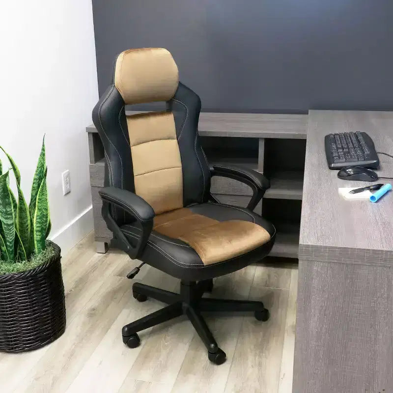 Chaise de bureau haute à dossier réglable en similicuir noir et marron