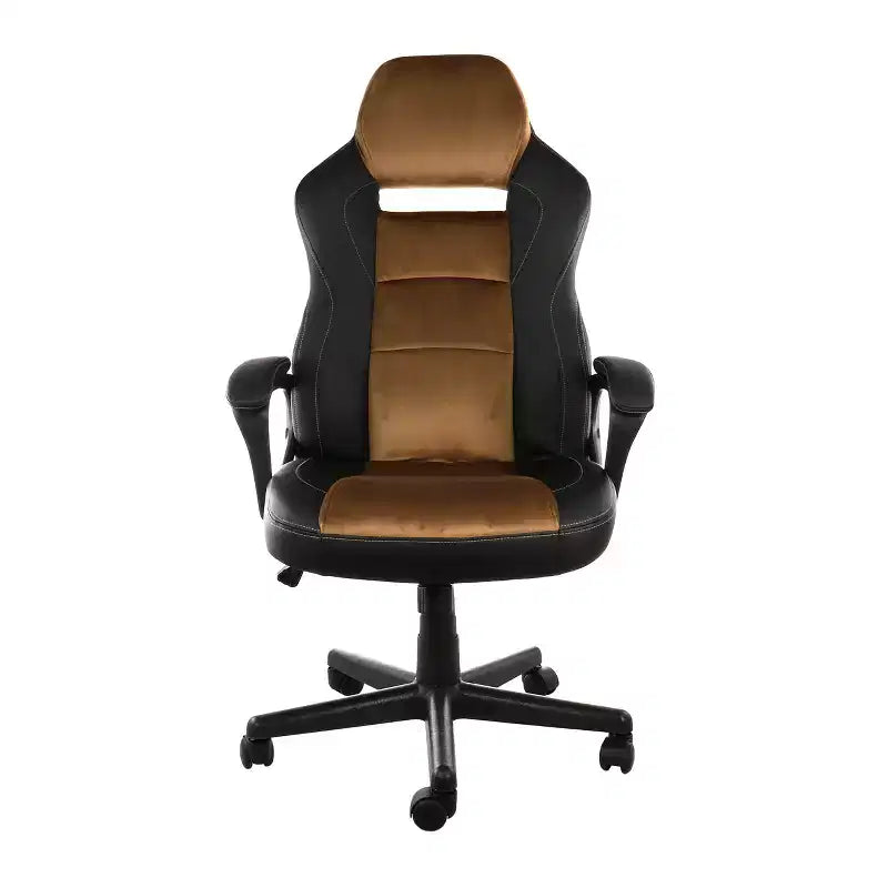 Chaise de bureau haute à dossier réglable en similicuir noir et marron