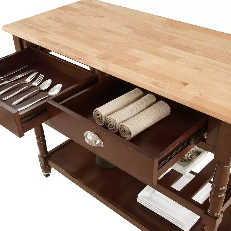 Desserte de cuisine à 3 niveaux en bois de bout avec tiroirs, style campagne française -