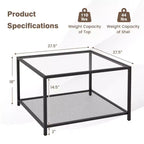 Table basse en verre 70 cm 2 étages carrée avec étagère en maille Salon Gris/Transparent