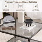 Table basse en verre 70 cm 2 étages carrée avec étagère en maille Salon Gris/Transparent