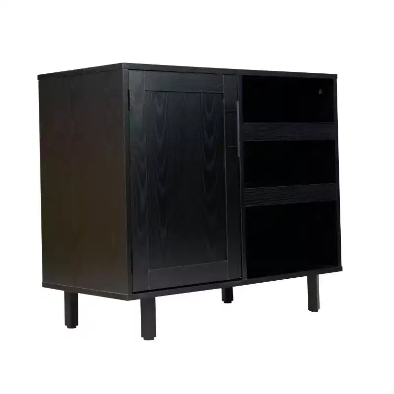 Bar classique et meuble d'appoint avec armoire à porte unique de style Shaker avec rangement suspendu pour verres et étagères ouvertes pour bouteilles
