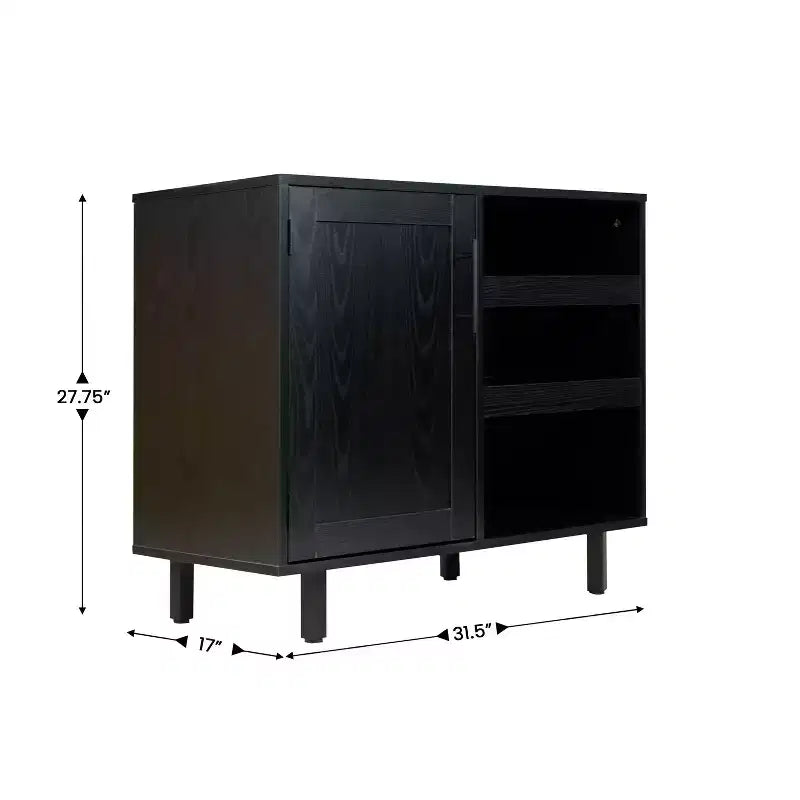 Bar classique et meuble d'appoint avec armoire à porte unique de style Shaker avec rangement suspendu pour verres et étagères ouvertes pour bouteilles