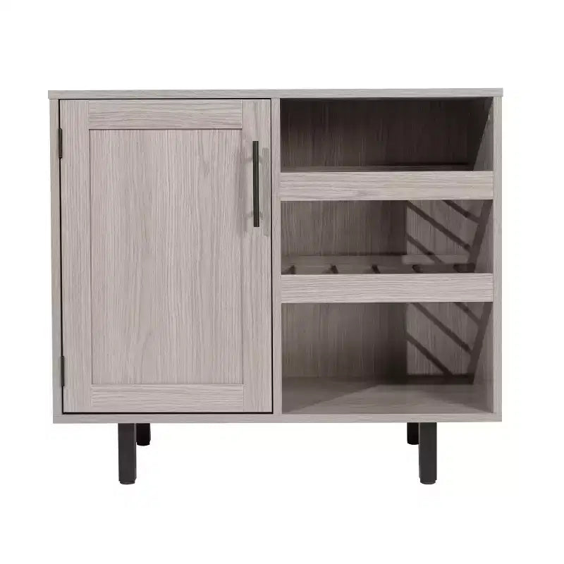 Bar classique et meuble d'appoint avec armoire à porte unique de style Shaker avec rangement suspendu pour verres et étagères ouvertes pour bouteilles