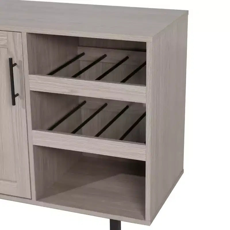 Bar classique et meuble d'appoint avec armoire à porte unique de style Shaker avec rangement suspendu pour verres et étagères ouvertes pour bouteilles