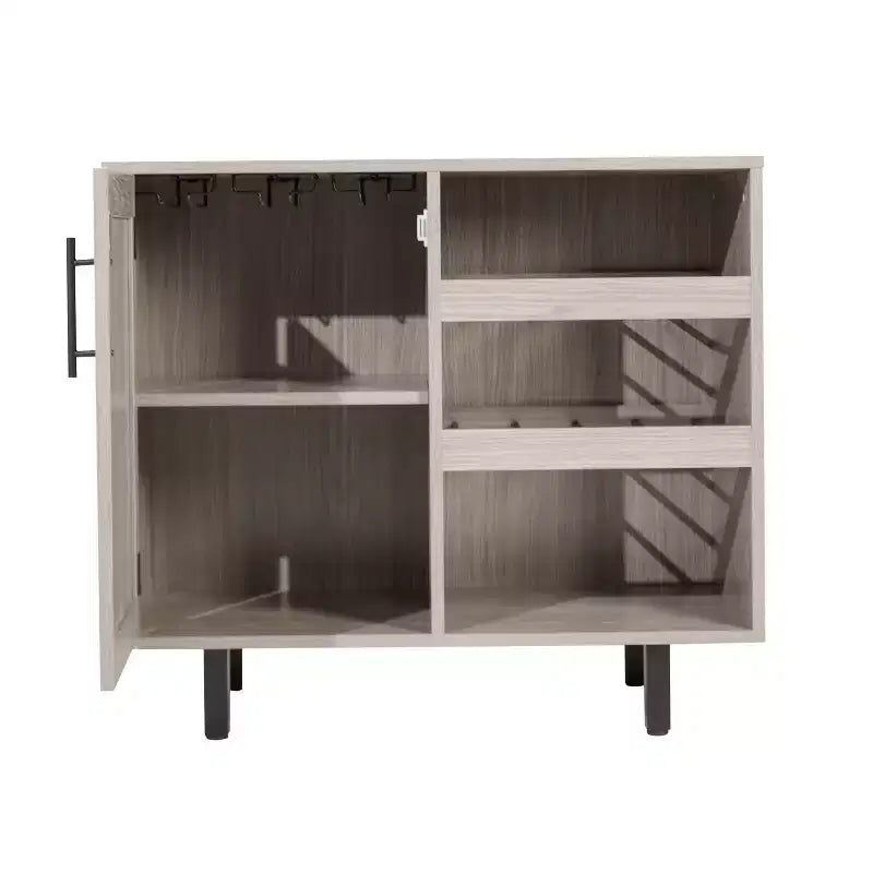 Bar classique et meuble d'appoint avec armoire à porte unique de style Shaker avec rangement suspendu pour verres et étagères ouvertes pour bouteilles