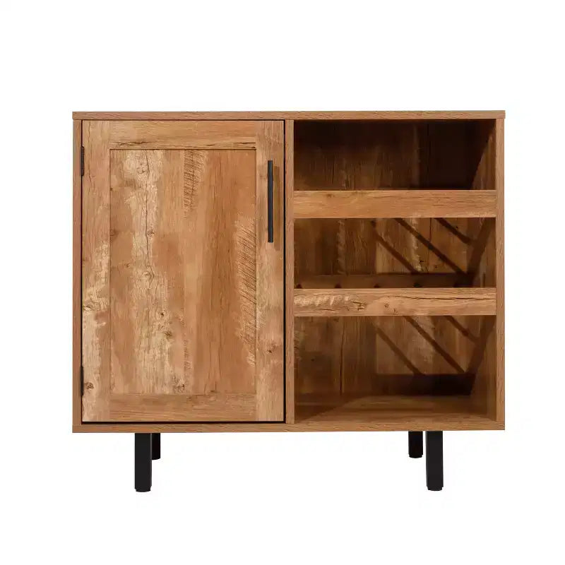 Bar classique et meuble d'appoint avec armoire à porte unique de style Shaker avec rangement suspendu pour verres et étagères ouvertes pour bouteilles