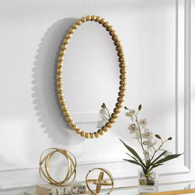 Miroir mural ovale à perles 20 x 30 feuille d'or