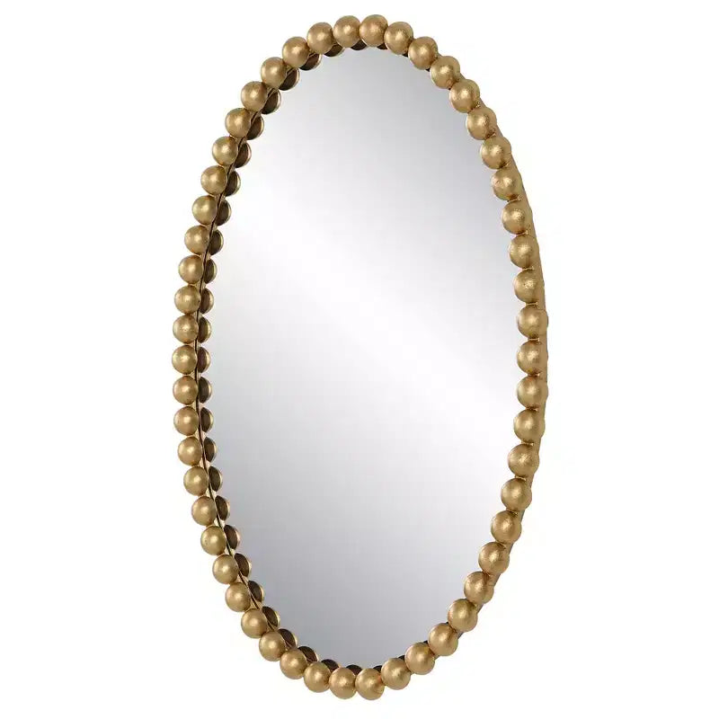 Miroir mural ovale à perles 20 x 30 feuille d'or