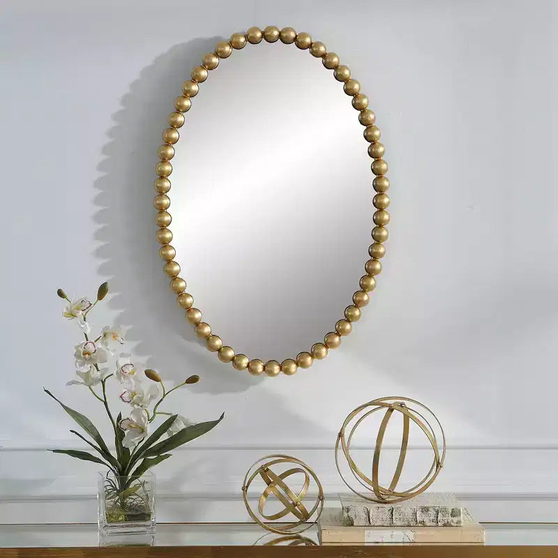 Miroir mural ovale à perles 20 x 30 feuille d'or