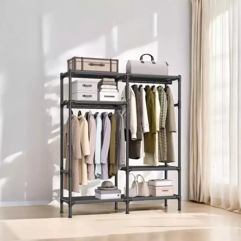 Portant à Vêtements Robuste 165 cm Armoire Autonome Portable avec Barres de Suspension et Étagères Charge Totale 110 kg Noir