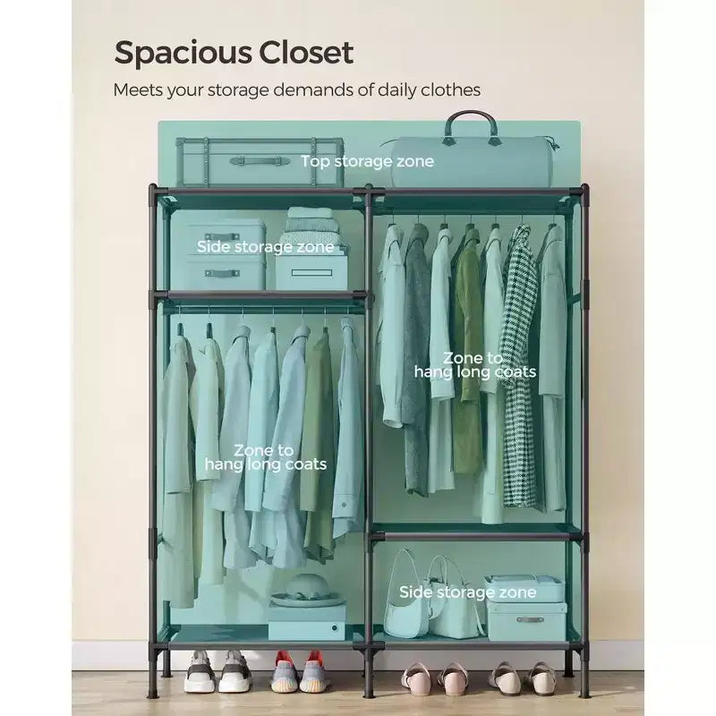 Portant à Vêtements Robuste 165 cm Armoire Autonome Portable avec Barres de Suspension et Étagères Charge Totale 110 kg Noir