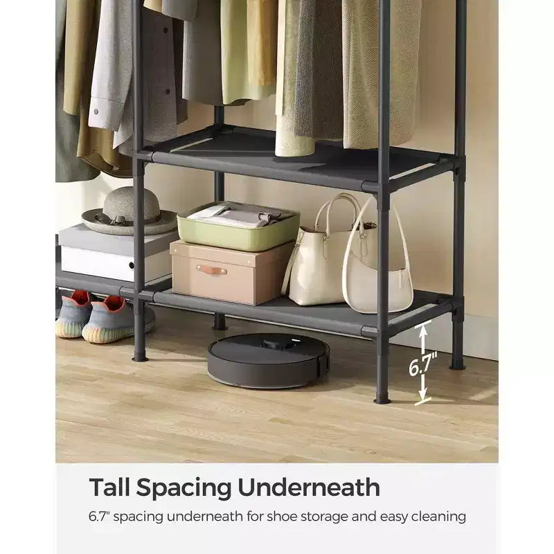 Portant à Vêtements Robuste 165 cm Armoire Autonome Portable avec Barres de Suspension et Étagères Charge Totale 110 kg Noir